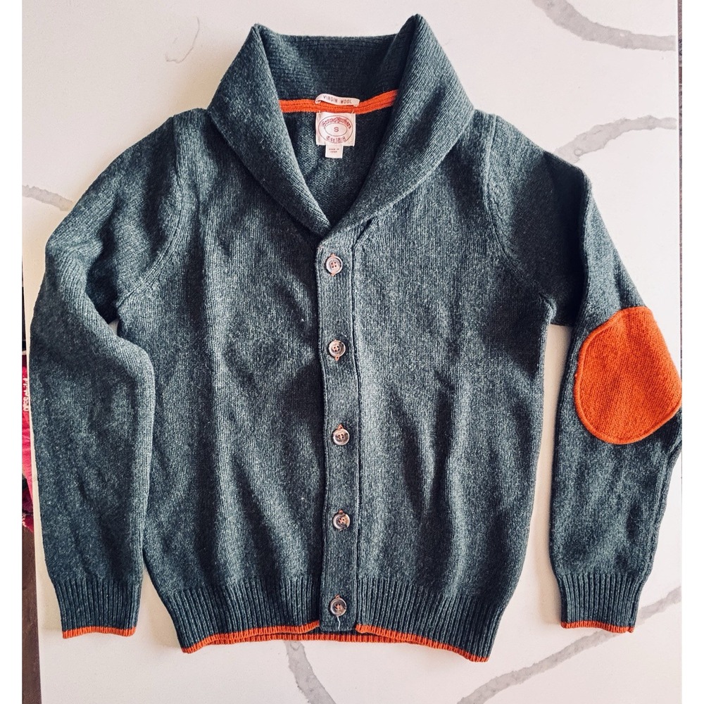 Brooks Brothers Virgin Wool Shawl Collar Green Cardigan Men's Small Elbow Patch